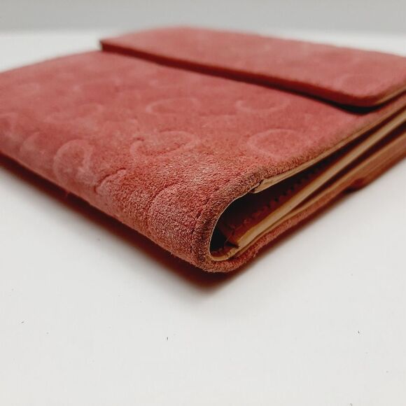 CELINE Vintage C Macadam Logo Pink Genuine Suede Leather Square Triomphe Wallet - Picture 9 of 16